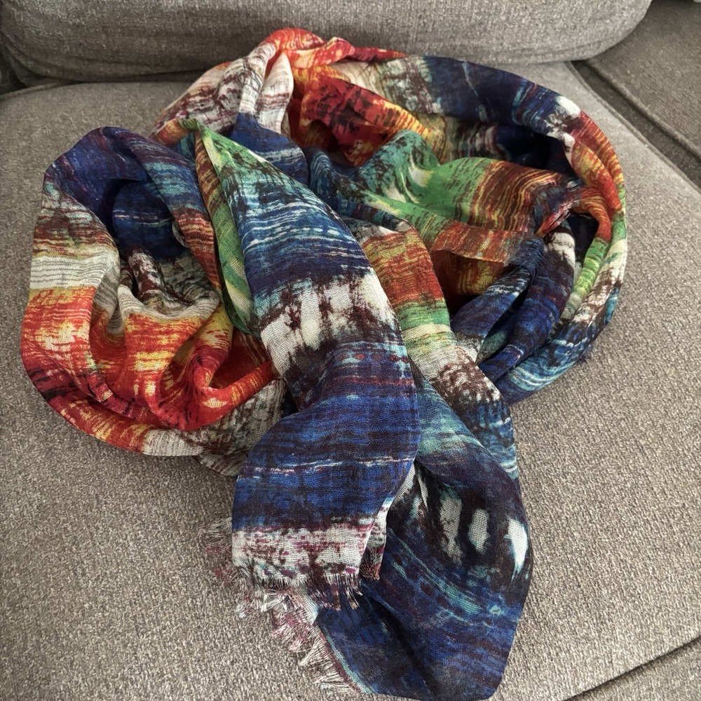 Paisley Road Wool Abstract Artisan Lightweight‎ Fringe Women's 76"x38"Scarf Wrap